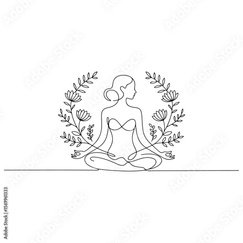 Vector illustration of a woman in a yoga lotus pose, meditating for relaxation and zen health