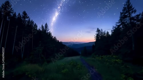 Lightning strikes over forest at night