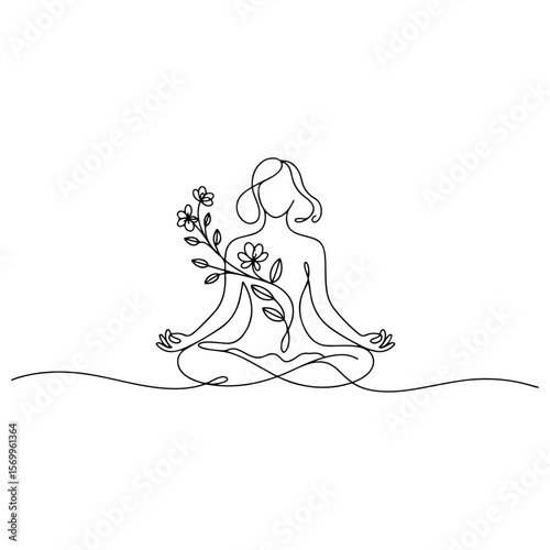 Beauty and fashion illustration: vector silhouette of a girl in a dress with flowing hair
