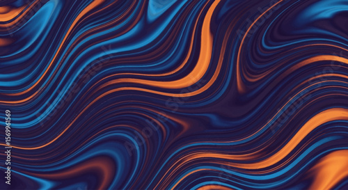 Abstract swirling pattern in deep blues, oranges, and browns.  Fluid, wavy lines create a dynamic, mesmerizing effect.