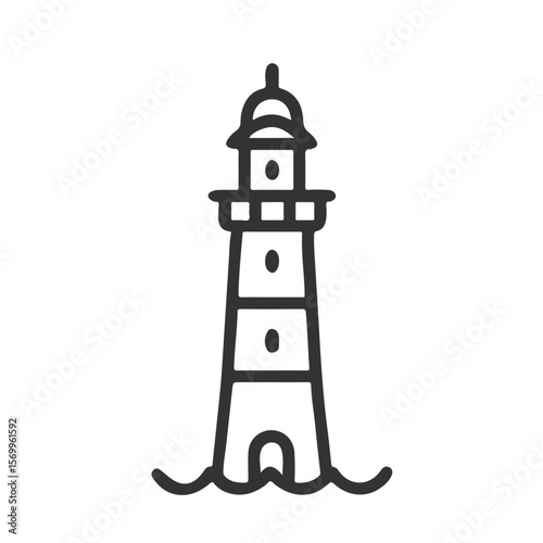 A striking lighthouse tower stands tall under a cloudy sky, a white beacon of light over the sea