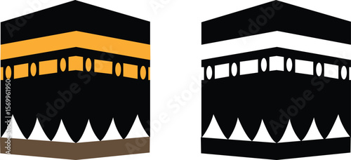 Holy Kaaba in Mecca Saudi Arabia, Hand drawn sketch vector illustration. Panoramic of Kaaba for hajj steps in Al-Haram Mosque symbol collection isolated on transparent background. Creative design.