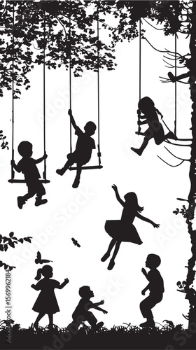 set of The silhouette of the children's play. Vector illustration