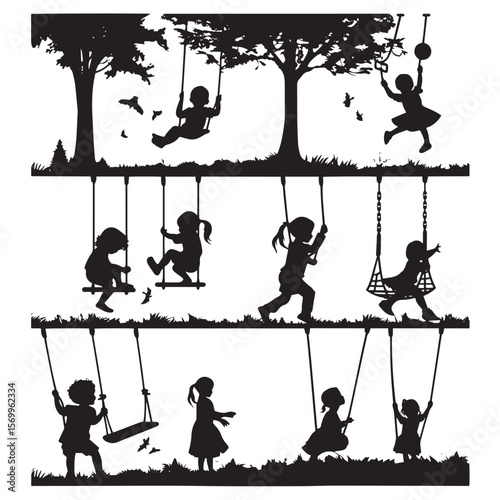 set of The silhouette of the children's play. Vector illustration