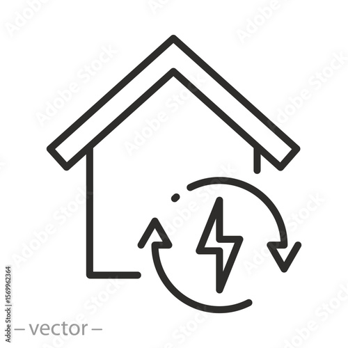 house saving energy icon, private home electricity, energy sustainability, efficiency and low energy, line web symbol on white background - editable stroke vector illustration