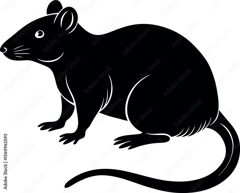 Fototapeta premium A Detailed Illustration of a Black Rodent with a Long Tail and Pointed Ears