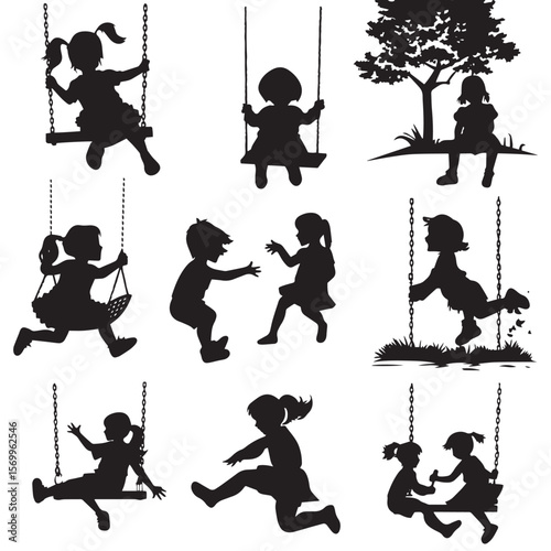 set of The silhouette of the children's play. Vector illustration