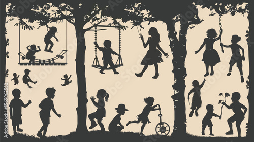 set of The silhouette of the children's play. Vector illustration