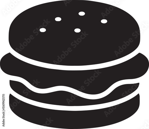 Silhouette icon of a breakfast muffin sandwich with egg and cheese, ideal for morning meal or fast food design.