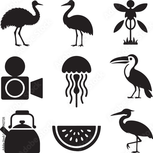 Diverse Icon Set Animals, Nature, and Everyday Objects