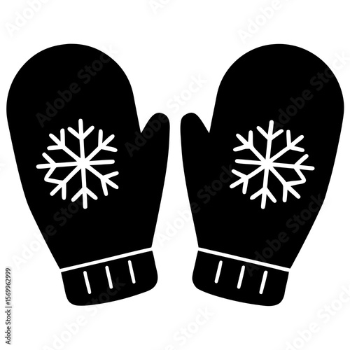 A pair of mittens with snowflake designs are isolated on white background