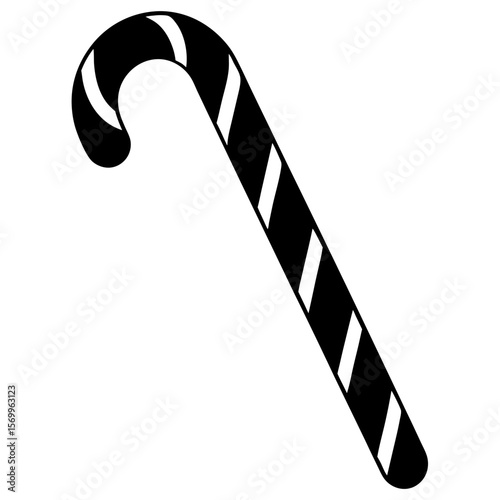 A black and white striped candy cane isolated on white background