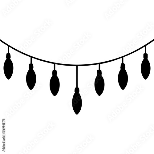 A string of black lights is isolated on white background