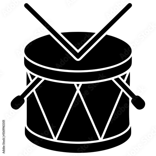 A drum with drumsticks is isolated on white background