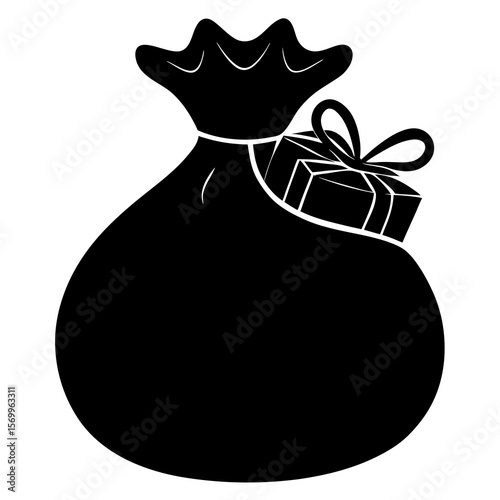A bag of gifts with a present is isolated on white background