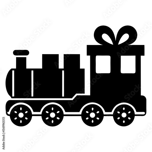 A toy train with a gift box is isolated on white background