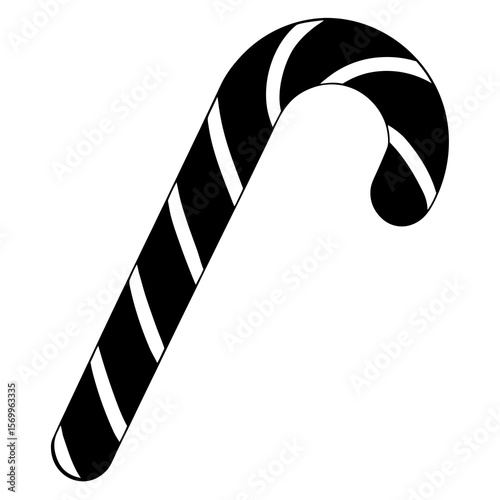 A black and white candy cane is isolated on white background