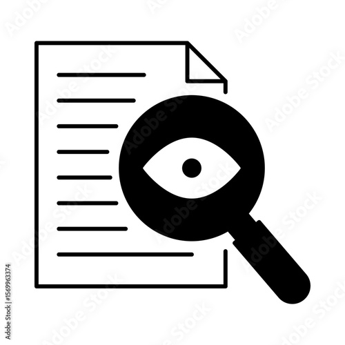 Vector icon of Transparency – Magnifying Glass Representing Openness and Clarity in AI Algorithms and Processes. Black Outline. Vector illustration.