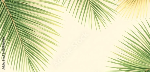 Stylized, minimalist palm frond wallpaper in muted greens and beige, stylish, texture