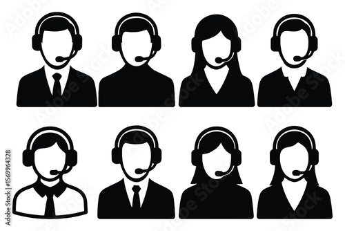Customer service representatives wearing headsets support