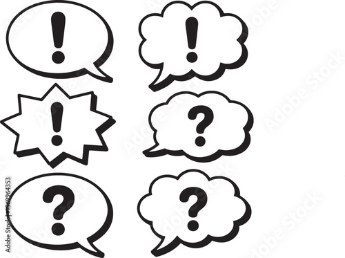 Black and white speech bubbles with exclamation and question marks thought bubble exclamation mark