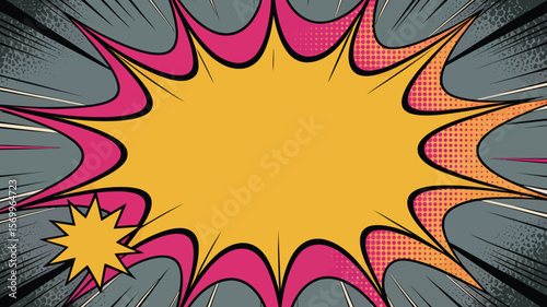 Explosion comic book speech bubble with yellow and pink starburst background