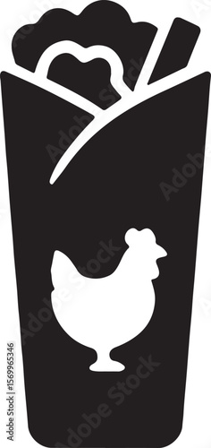 Silhouette icon of a chicken wrap with visible filling, ideal for fast food, menu, or snack-themed designs.