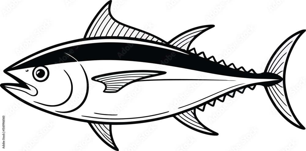 Fototapeta premium Stylized black and white illustration of a tuna fish