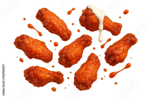 Delicious buffalo chicken wings isolated on transparent background, tasty snack