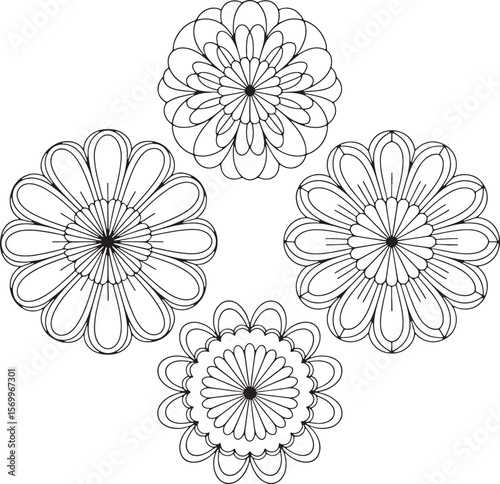Floral mandala designs black and white pattern decorative