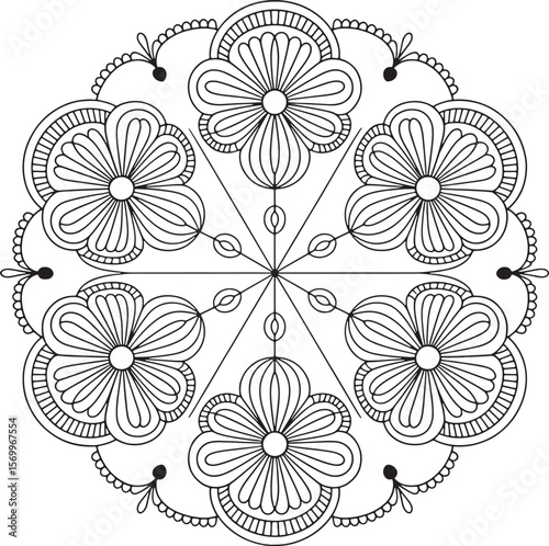 Intricate floral mandala design with symmetrical petal patterns and decorative elements vector