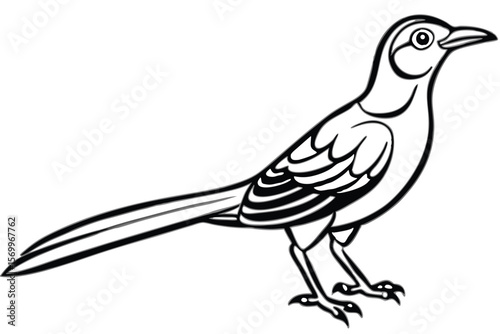 Fotomural Black and White Line Art of a Mockingbird Illustration with Sleek Design
