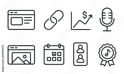 Passive Income Icons. Outline vector icons of passive income side hustles: blog icon, affiliate link, income