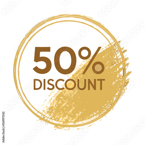 Golden text, 50% off isolated on white background. Off 50 percent. Sales concept. 3d illustration.