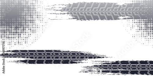 Detail black tire tracks on white, vector illustration