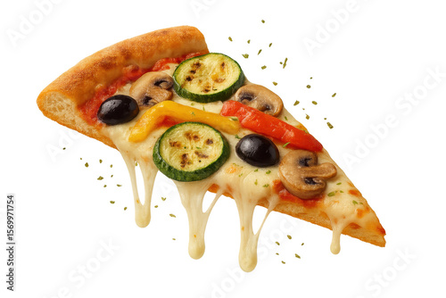 Vegetarian pizza slice isolated on a transparent background, delicious taste