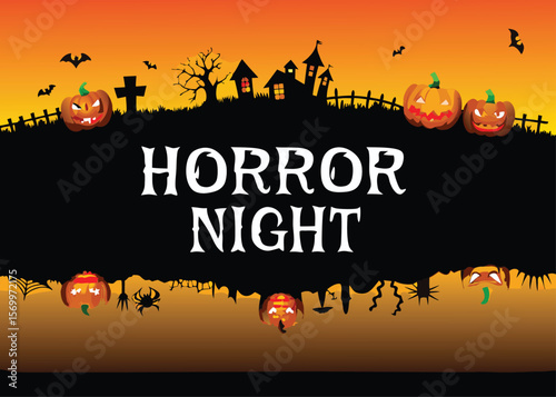 Spooky Halloween night with scary pumpkins, bats, and a dark, eerie tree silhouette – a perfect vector illustration for an October holiday celebration card
