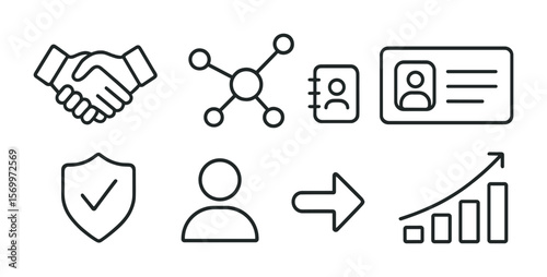 Business Network Icons. Outline vector icons of your network is your net worth: handshake icon, connection