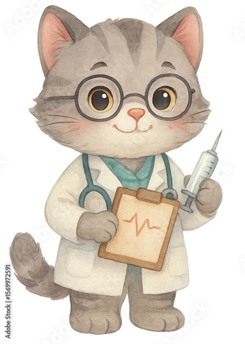 Cat Doctor – Cute Watercolor Clipart
