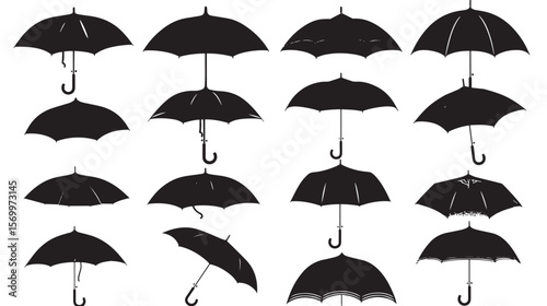 set of umbrellas isolated black vector illustration silhouette , black silhouettes isolated on white background