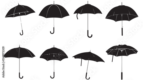 set of umbrellas isolated black vector illustration silhouette , black silhouettes isolated on white background