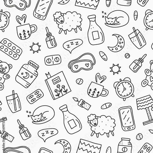 Sleep Doodle Seamless Pattern.