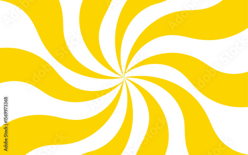 Abstract bold and vibrant design featuring a yellow and white radial swirl pattern. Thick yellow and white curved bands radiating from a central focal point. Clean, modern, and graphic, with visual en
