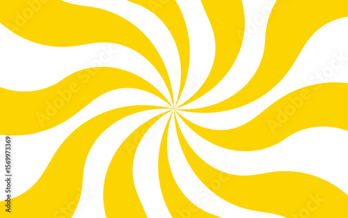 Abstract bold and vibrant design featuring a yellow and white radial swirl pattern. Thick yellow and white curved bands radiating from a central focal point. Clean, modern, and graphic, with visual en