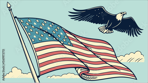 Vintage american flag waving in the wind classic patriotic design
