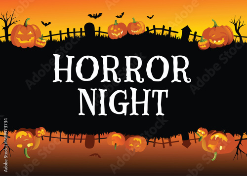 Spooky Halloween night with scary pumpkins, bats, and a dark, eerie tree silhouette – a perfect vector illustration for an October holiday celebration card