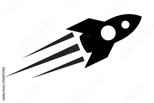 Black space rocket illustration isolated on white background. 