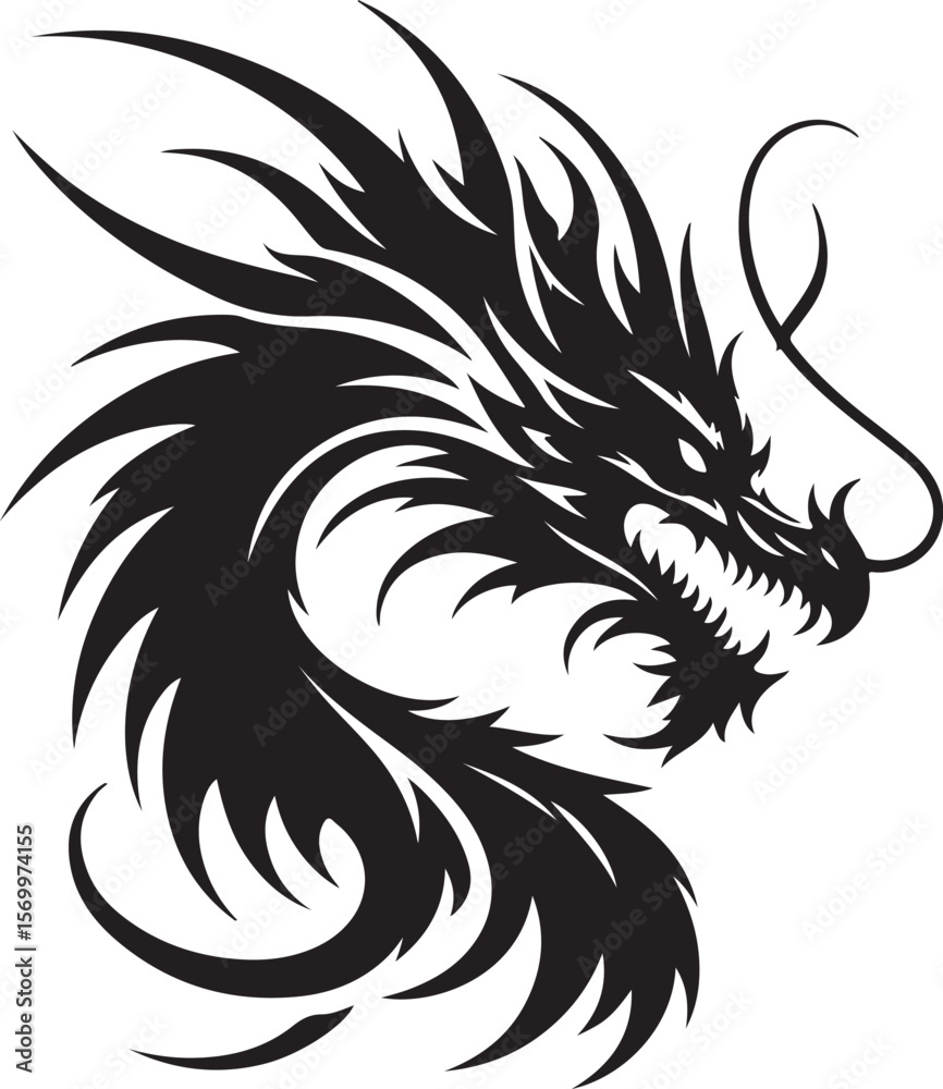 Obraz premium a silhouette dragon face vector