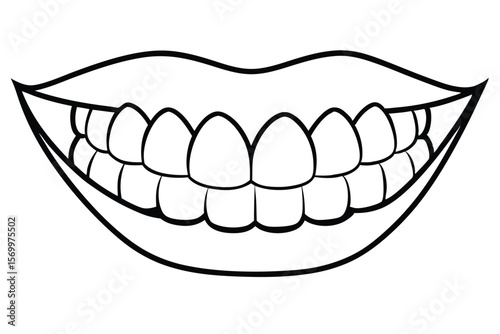 Line Art of Mouth with Full Set of Teeth Showing a Smile