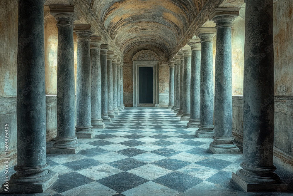 Obraz premium Ancient building featuring gray stone pillars